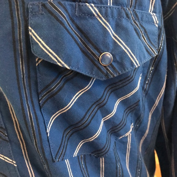 Vintage Wrangler Western Dress Blue Pearl Snaps Long Sleeve Shirt - Picture 5 of 7